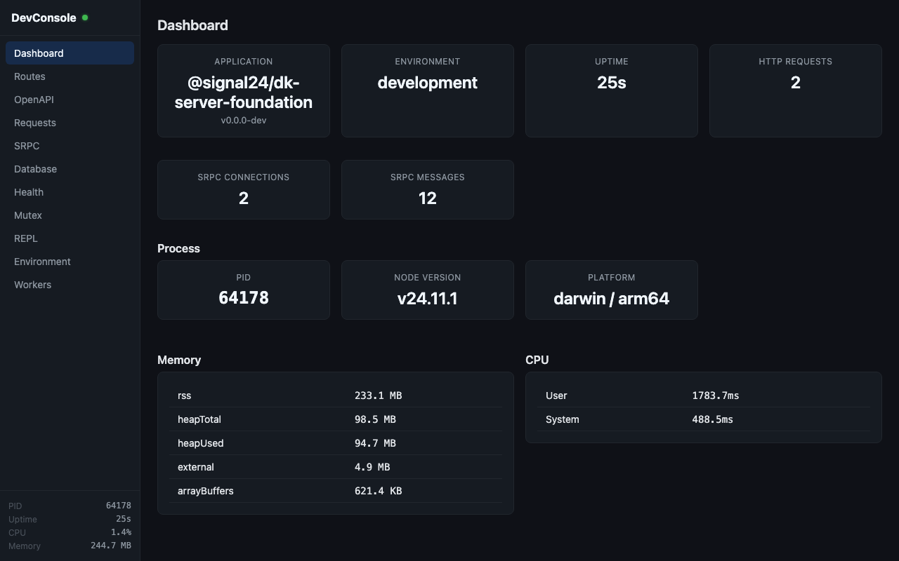 DevConsole Dashboard
