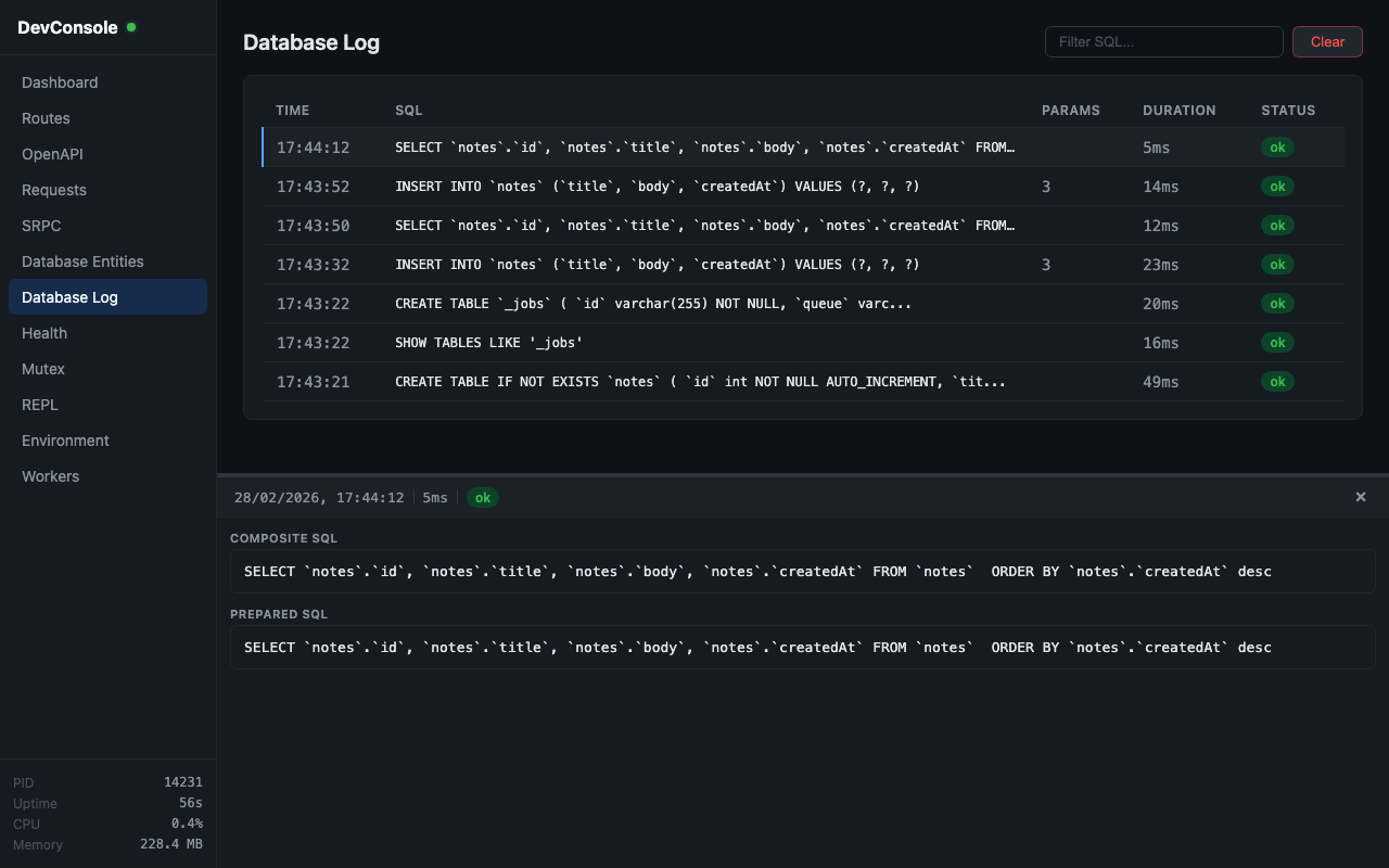 DevConsole Database Log