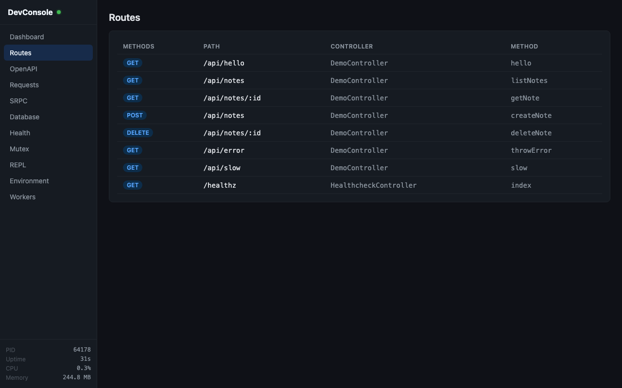 DevConsole Routes
