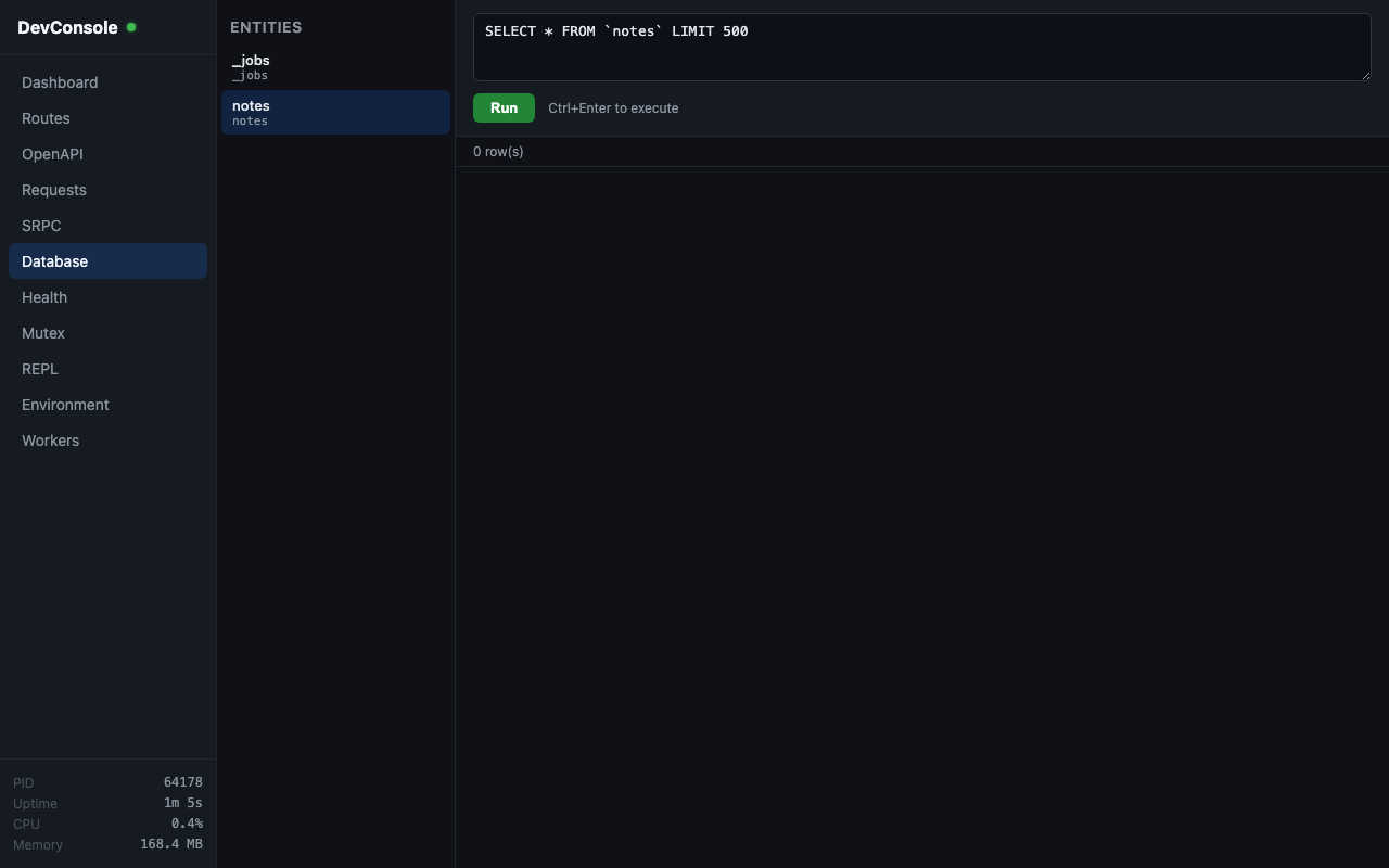 DevConsole Database Entities